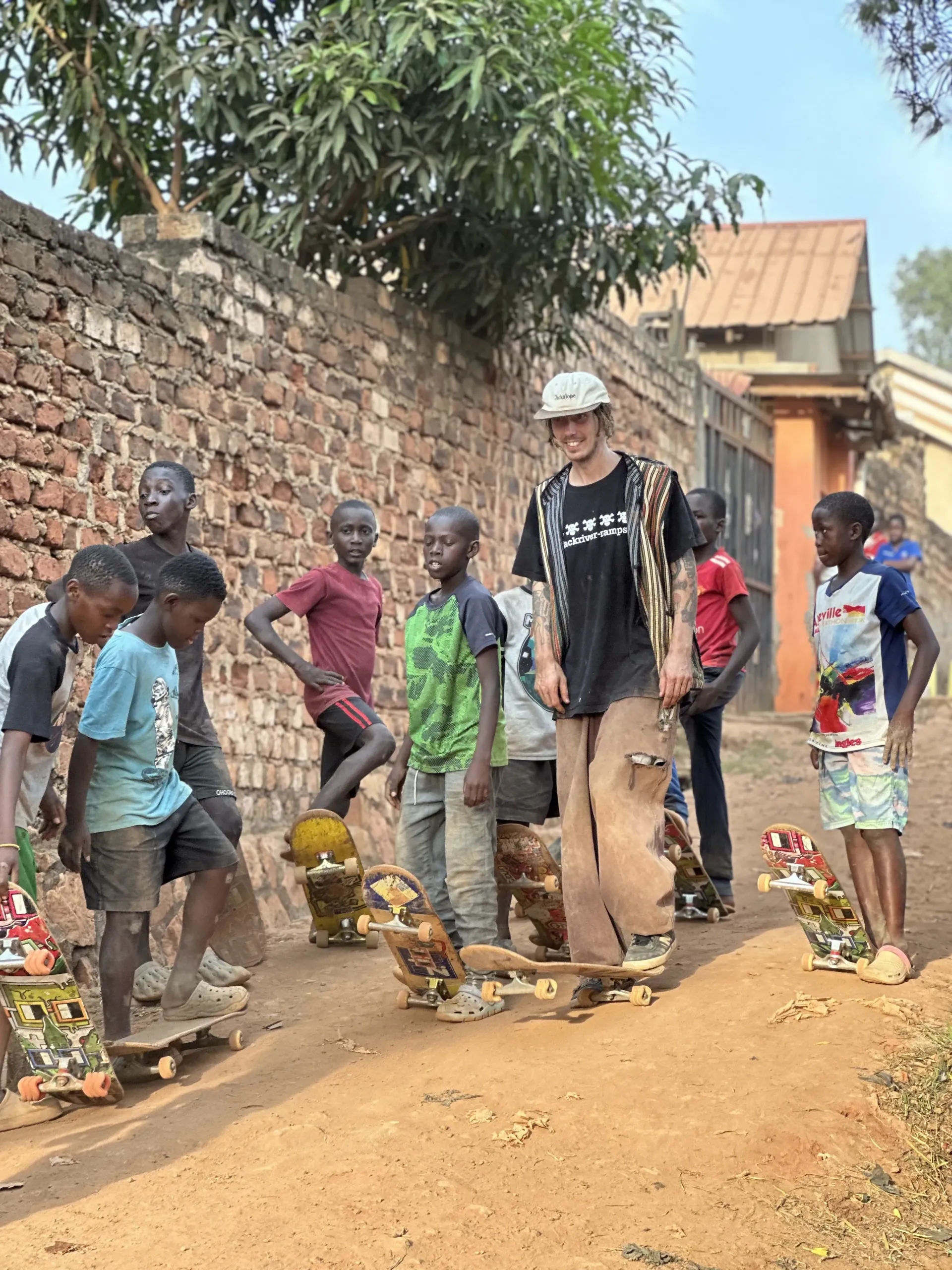 Jason with KSI youth skaters in Kampala